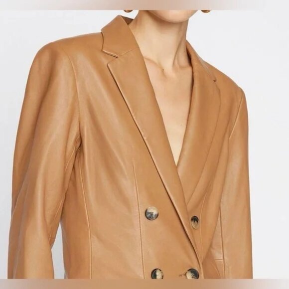 NWT FRAME ’70s Double-Breasted Leather Blazer Latte Size 6 - Picture 5 of 11